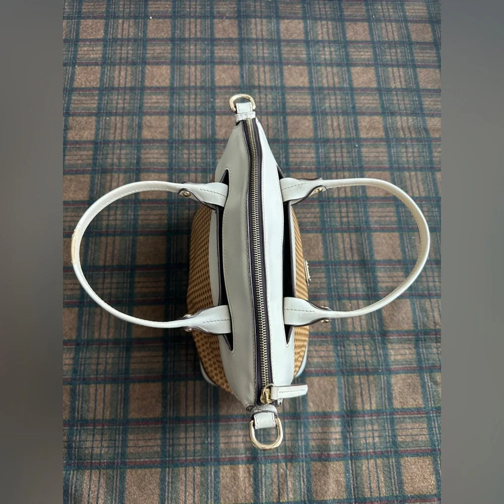 Dooney & Bourke‎ Beacon Woven Dome Satchel – Brown & White Leather – EUC